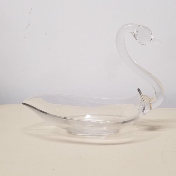 Duncan Miller Clear Blown Glass Swan Mother and Cygnet Dish Set - Picture 6 of 13